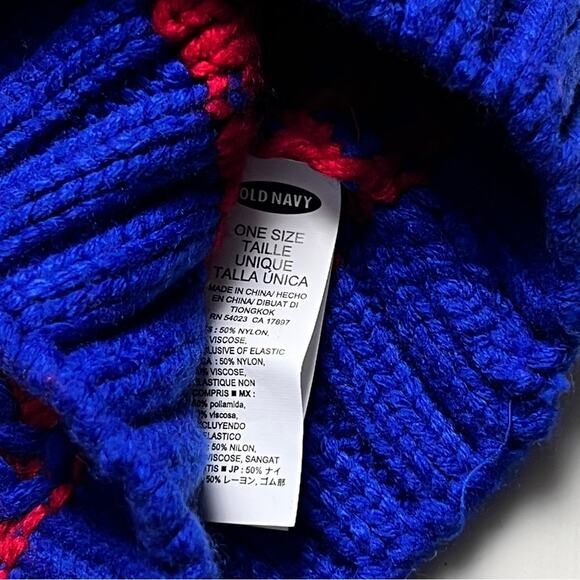 Old Navy Cozy Blue and Red Pom-Pom Cold Weather Winter Beanie - Picture 3 of 7
